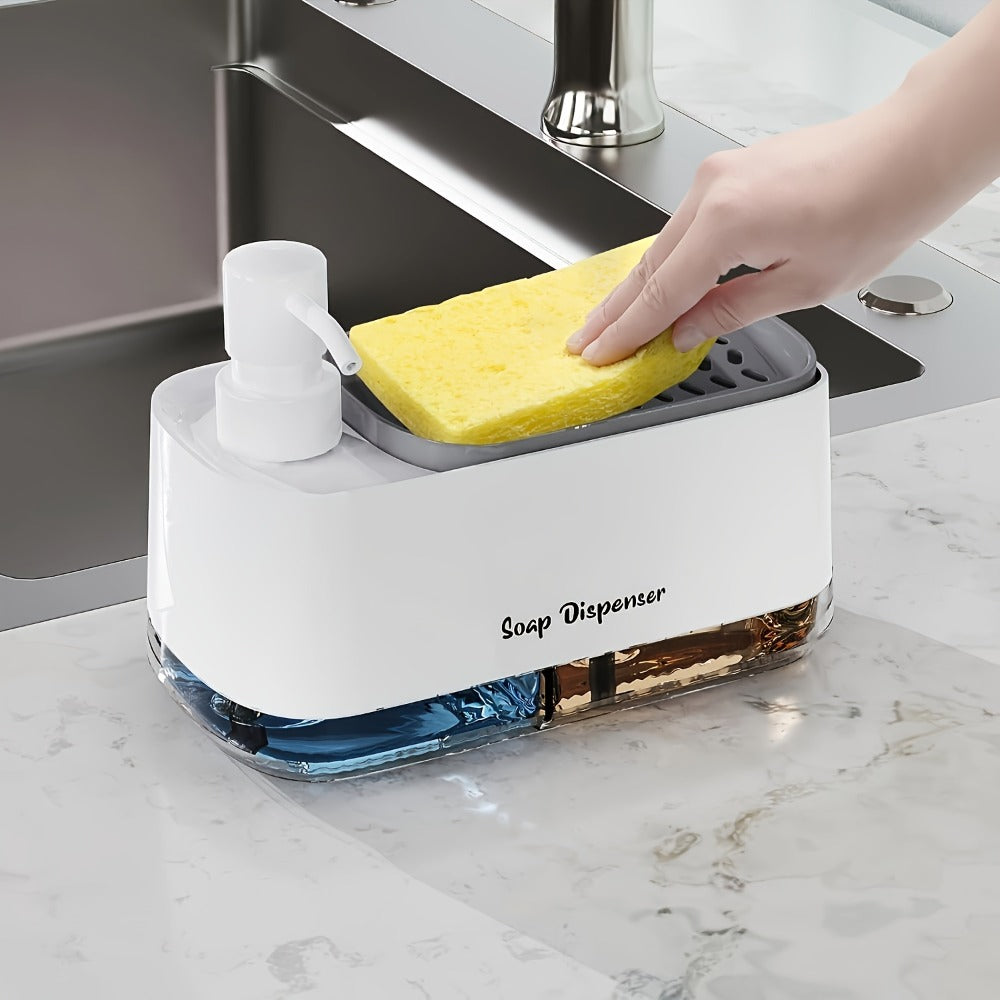 1pc Multi-Function Soap Dispenser with Built-In Sponge Holder - Leak-Proof Battery-Free Pump, Space-Saving Hygienic Hands-Free Design for Kitchen & Bathroom Countertop Organizer - Durable Rectangular Soap Dispensers for or Gift