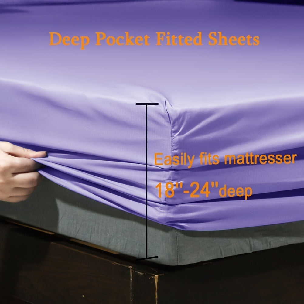4pcs Sheet Set - Bed Sheet Set Super Soft Microfiber 1800 Thread Count Luxury Egyptian Sheets Fit 18-24 Inch Deep Pocket Mattress Wrinkle