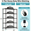 MZG Heavy-Duty Adjustable 5/4 Shelf Metal Storage Shelving Unit - Industrial Garage, Pantry, Kitchen, Workshop Organizer Tool-Free Assembly, Space-Saving Shelving Rack For Home, Commercial Use Open Shelf Design, Sturdy Construction, Utility Shelves