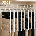 2/4/8pcs Foldable Multi-Layer Pants Hanger - Stainless Steel Non-Slip Closet Organizer For Jeans, Leggings & Scarves - Space-Saving Clothes Rack