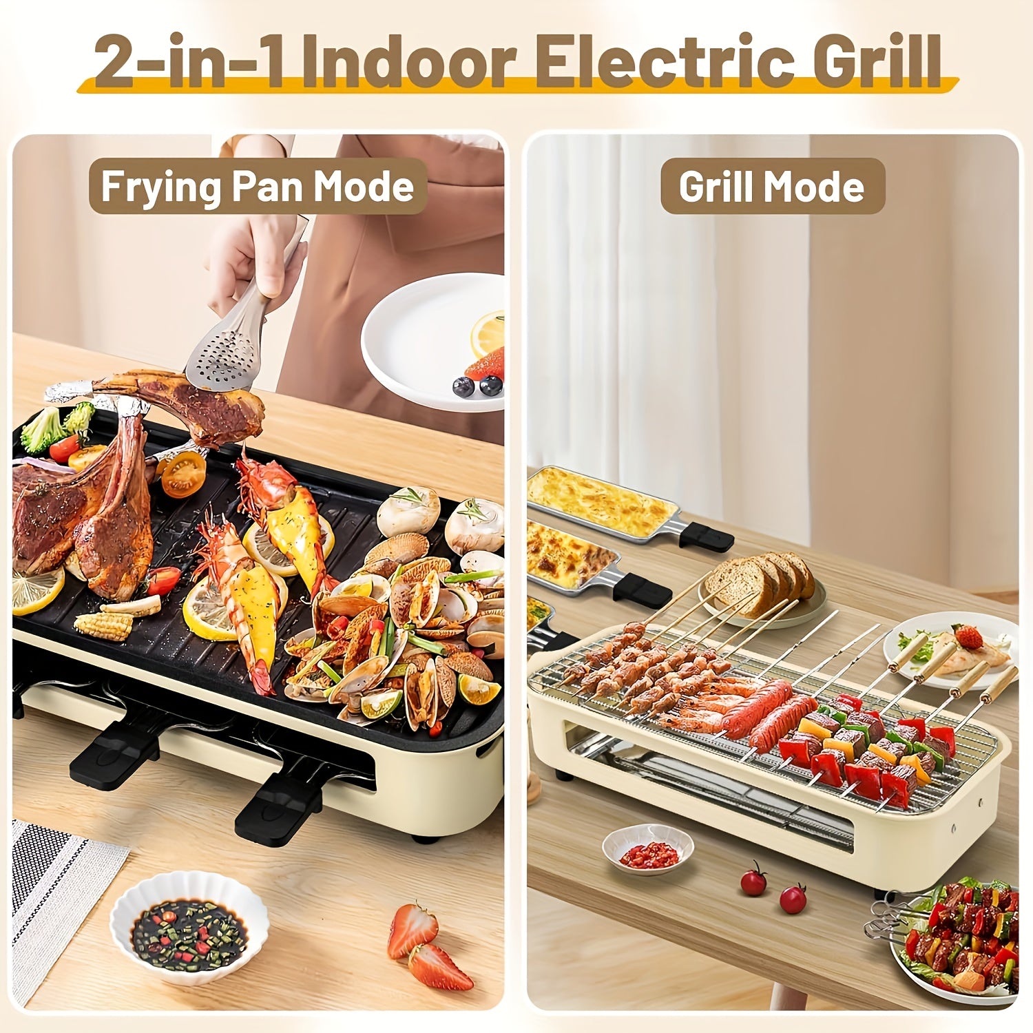 Electric Smokeless Grill Indoor BBQ Grill & Griddle with Non-Stick Removable Plate, Portable Suitable for, Dishwasher Safe, 1500W Fast, 304 Stainless Plate & Hot Pot, Gifts for Christmas, Compact for Small Spaces