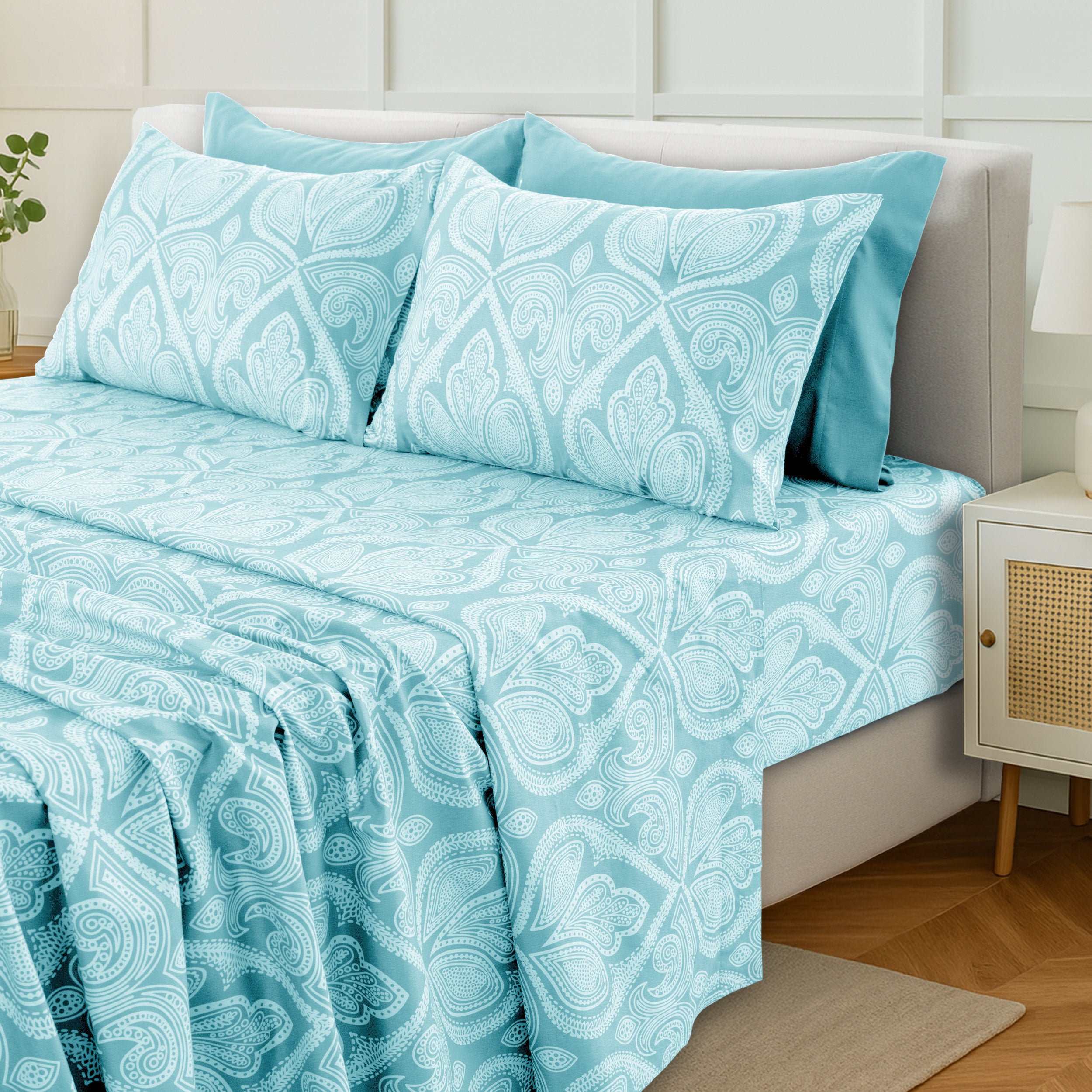 Hannah Bedding Paisley Sheet Set – 4/6-Piece Soft 100% polyester Bed Sheets, Wrinkle-Free & Luxurious – Includes Deep Pocket Fitted Sheet, Flat Sheet & Pillowcases – Available in 6 Sizes & Multiple Colors