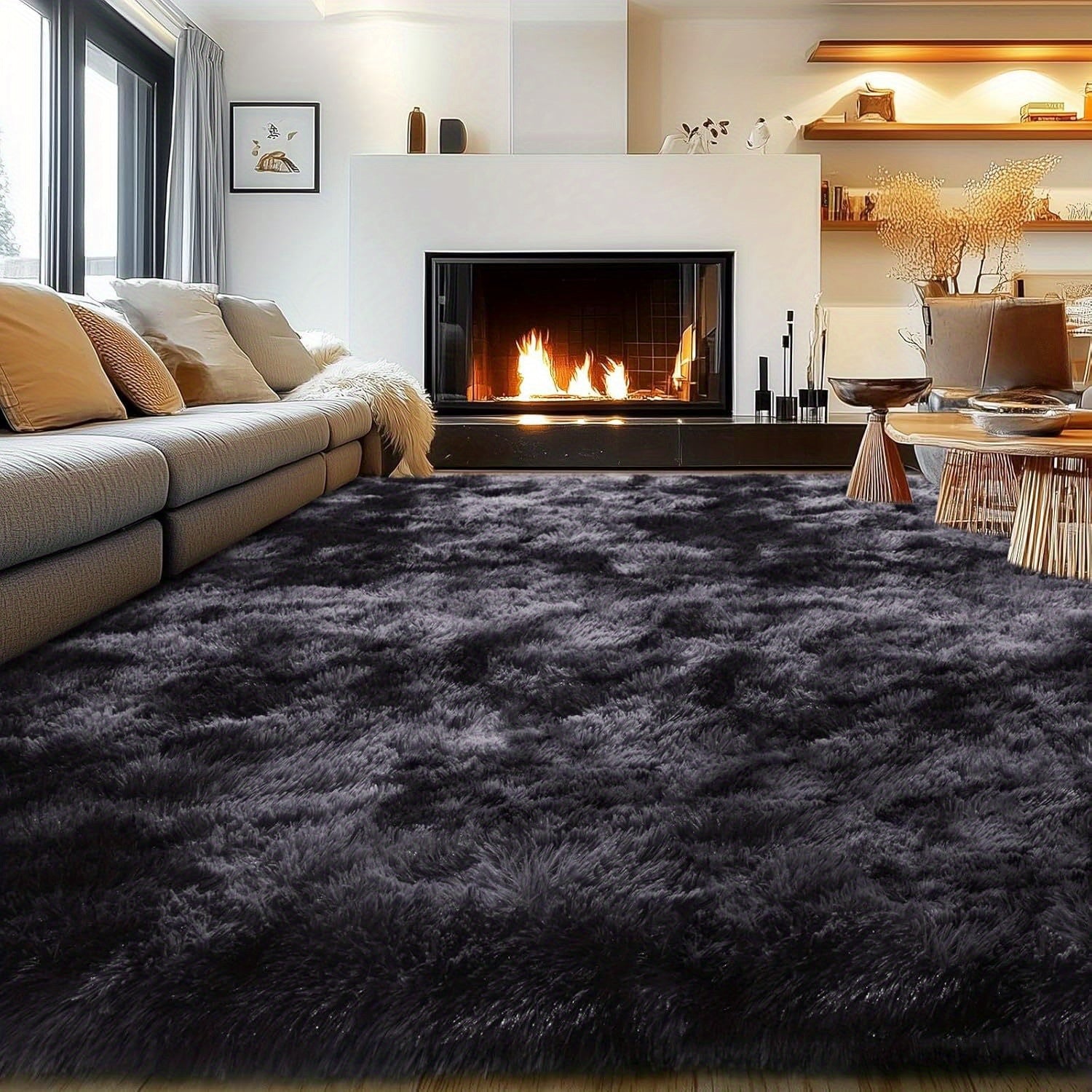 8X10 Feet Luxury Large Rug for Living Room, Fuzzy Plush Large Area Rug, Fluffy Modern Shag Non-Slip Soft Furry Carpet for Bedroom Study Room Teens Dorm Home Decor Christmas Gift