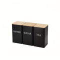 3pcs/Set Canister Tea Coffee Sugar Canisters, Metal Storage Tin for Coffee, Sugar & Tea - Kitchen Storage Jars with Wooden Lid, Coffee Tea Sugar Set - Black or White, Home Organizer Canister, Daily Supplie, Gift