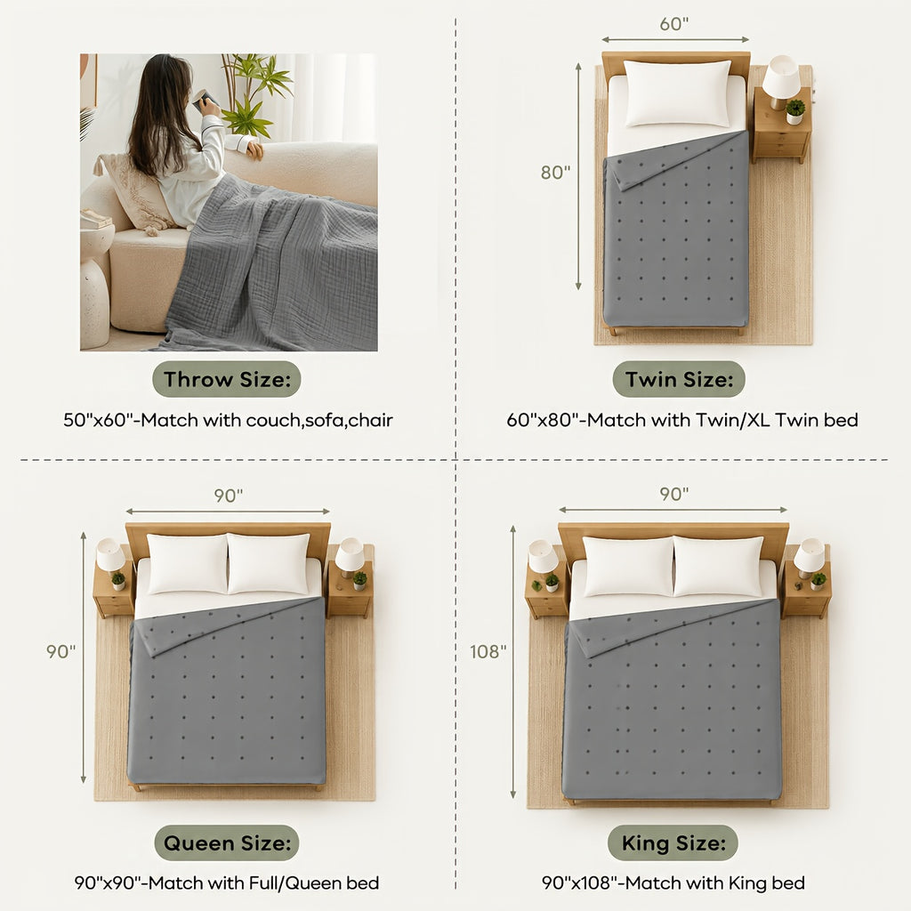 Yoofoss 6-Layer 100% Cotton Muslin Blanket, Lightweight and Breathable Gauze Blanket for Bed, Couch, and Adults, All-Season Use