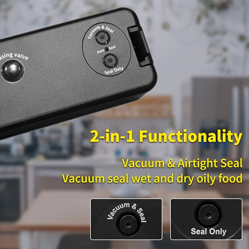 1+50pcs Vacuum Sealing Machine And Food Storage Bag Sealing Machine, Kitchen Small Tool, Mini Food Packaging Storage Heat Sealing Machine, with 50pcs Food Storage Bags, 2 Modes Suitable for Home Kitchen, Commercial Use, Christmas Gifts