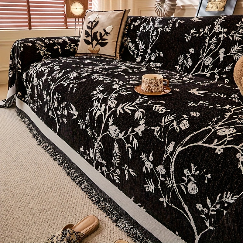Chenille Thickened Sofa Throw with Tassel for Living Room & Office Decor, All-Season Use, Durable & Non-Slip, Machine Washable