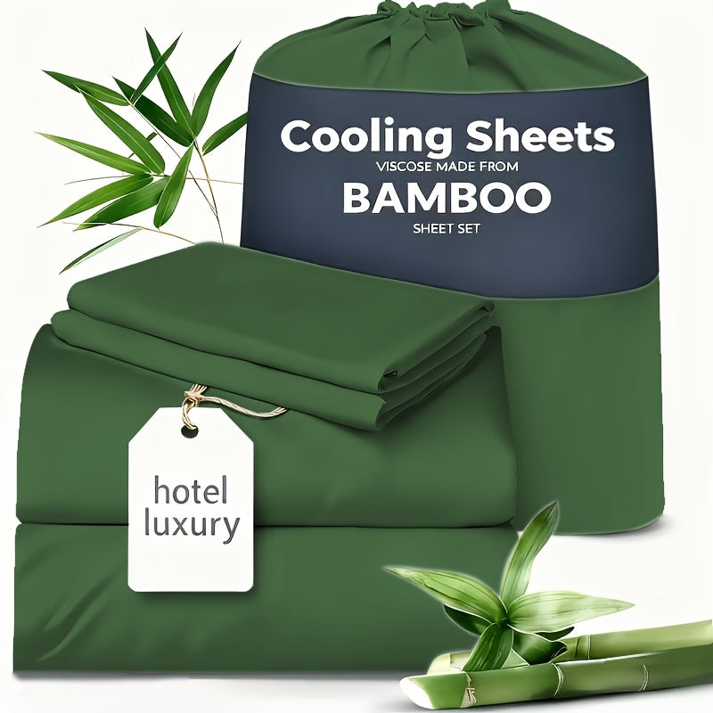 Cooling Sheets for Hot Sleepers Bamboo Bed Sheets Set 4 Pcs 1660TC Ultra Soft Deep Pocket Fitted Sheet & Pillowcases Twin Full Queen King Multiple Colors