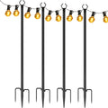 4 Pack 11.1FT String Light Poles With Metal Ground Stake, Heavy Duty Rustproof Metal Light Stand For Outdoor Garden Backyard Deck, Fall Autumn Harvest & Halloween Party Decor, Perfect For Wedding, Patio, Outside Holiday String Lights Support Poles