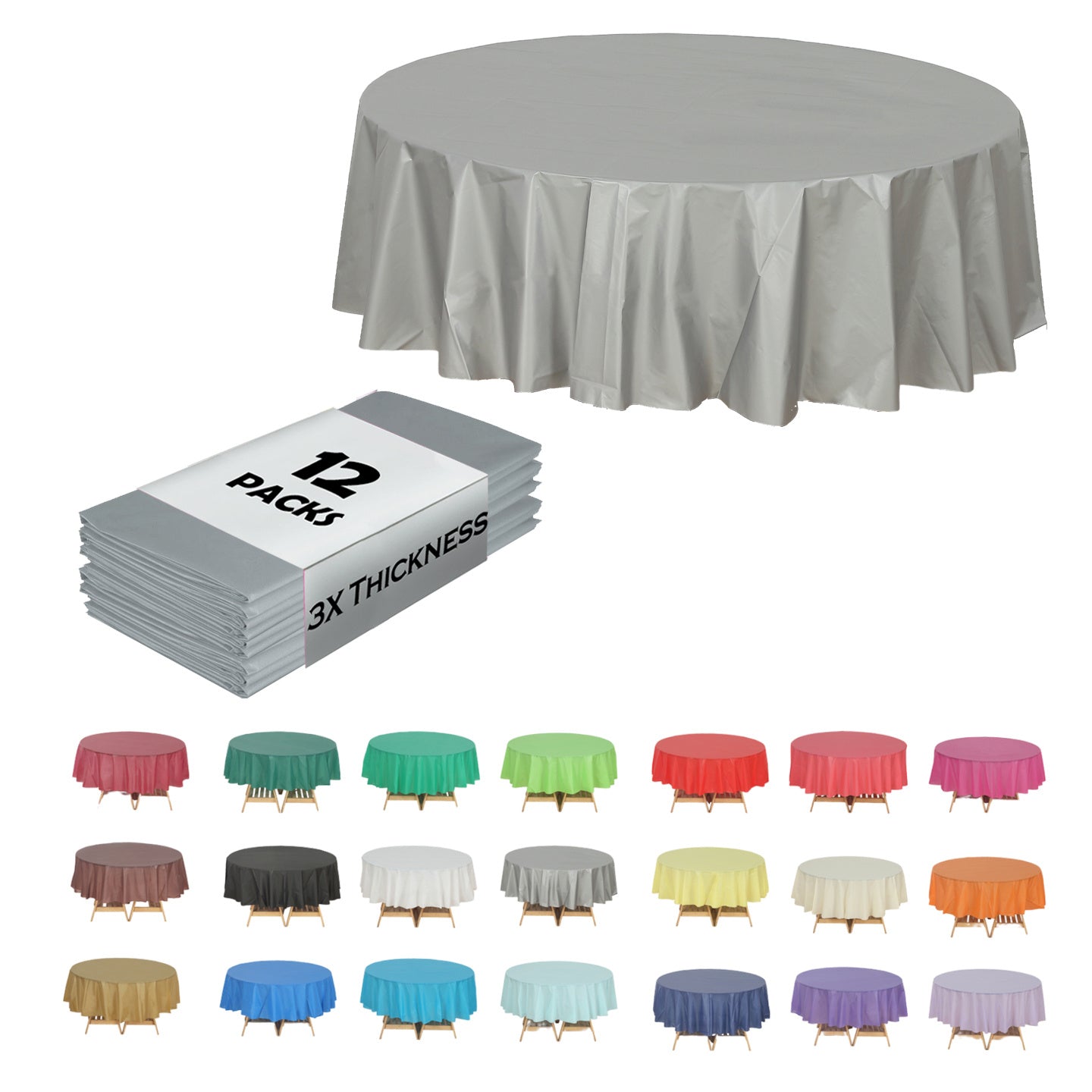 Heavy Duty Premium 12pcs Plastic Tablecloth, Disposable Tablecloth, Plastic Table Cover for Kitchen, Dinning Uses.