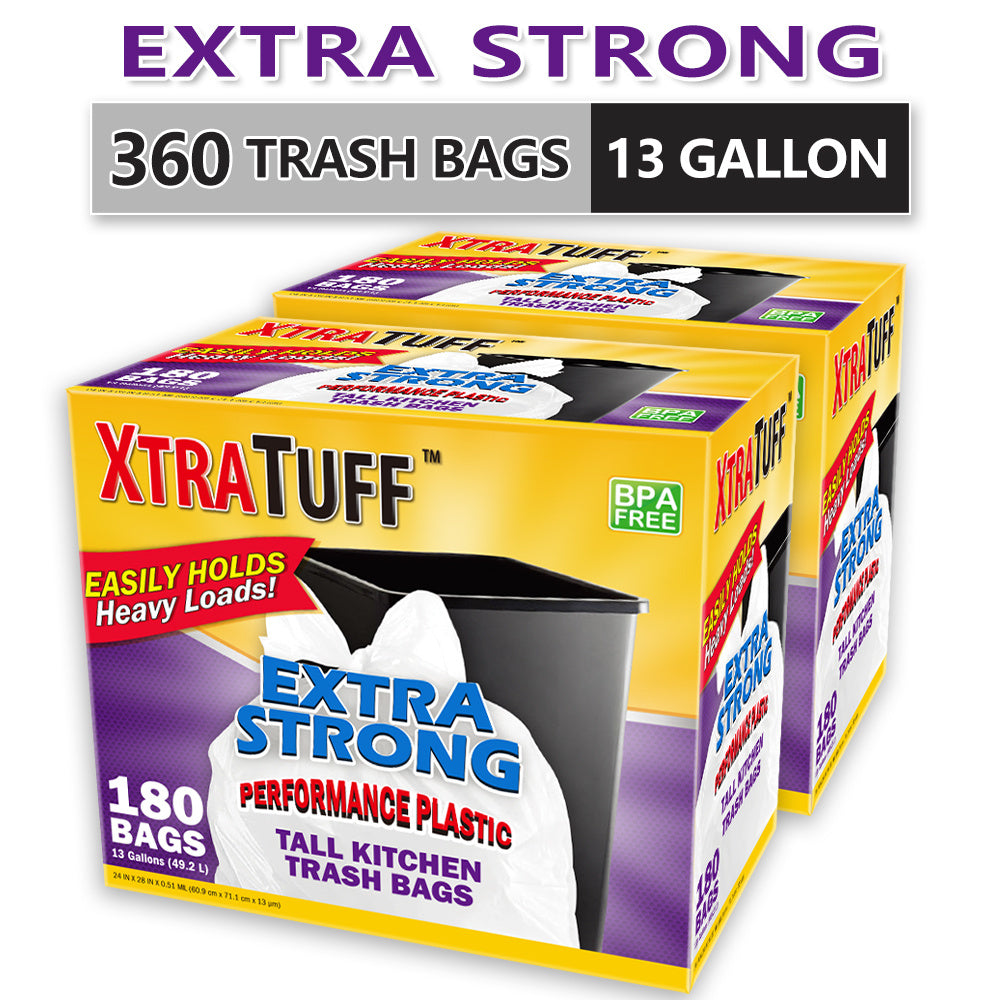 360 Bags 13 Gallon 2 Box Expandable Heavy-Duty Plastic Multipurpose Disposable Garbage Bags-Super Strong, Leak-Resistant, And Odor-Proof For Bedroom, Kitchen, Living Room, Outdoor, And Toilet Use Trash Bag- Convenient And Sanitary Waste Solution