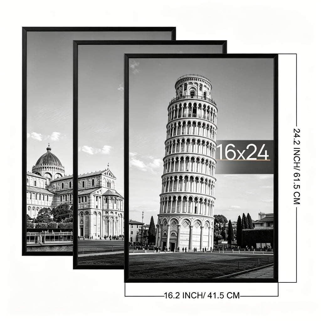 3 Pack 16X24 Picture Frame Black, Scratch-Proof Poster Frames 16 X 24 for Photo Gallery - Slide-In Strips, Horizontal Or Vertical Wall Mounting