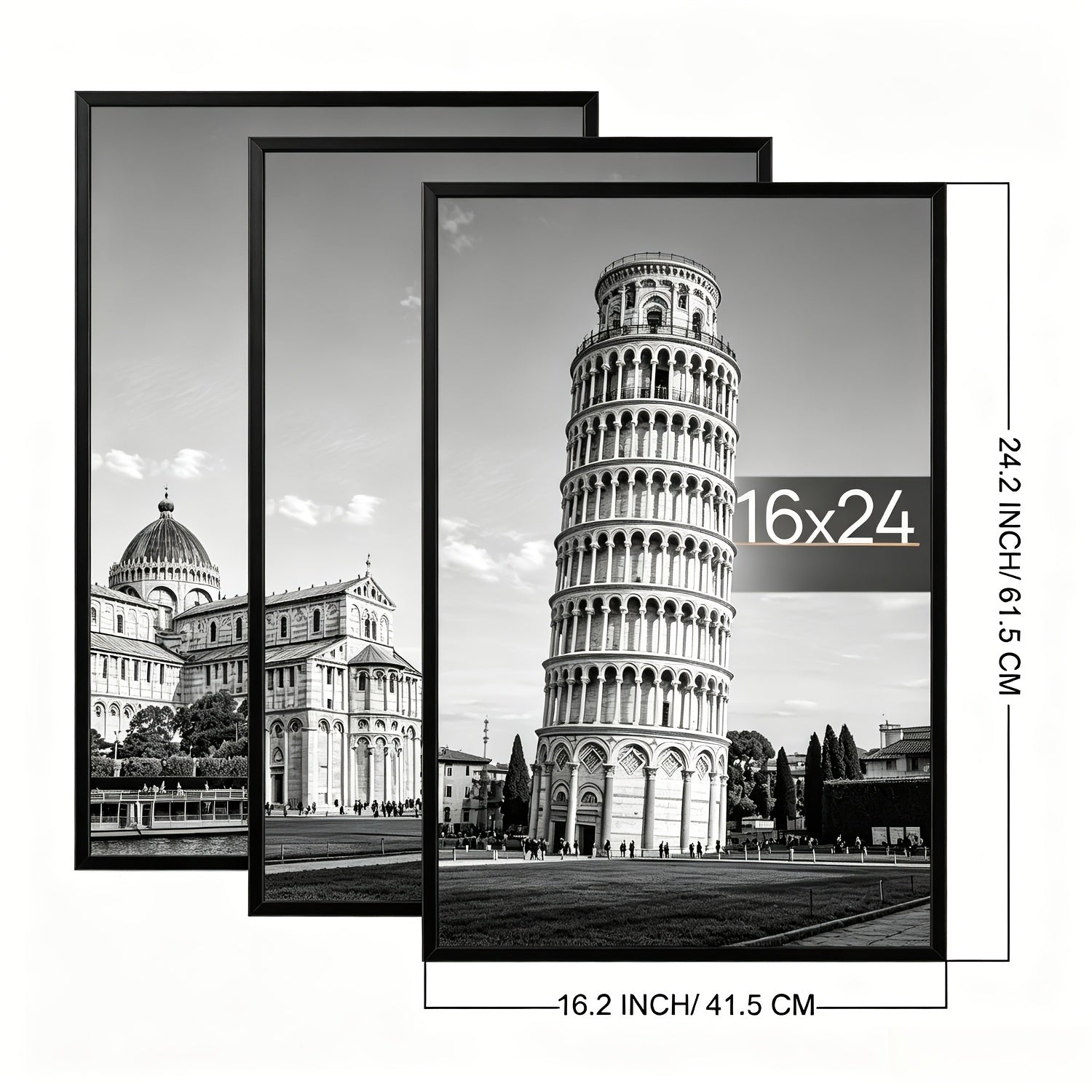 3 Pack 16X24 Picture Frame Black, Scratch-Proof Poster Frames 16 X 24 for Photo Gallery - Slide-In Strips, Horizontal Or Vertical Wall Mounting