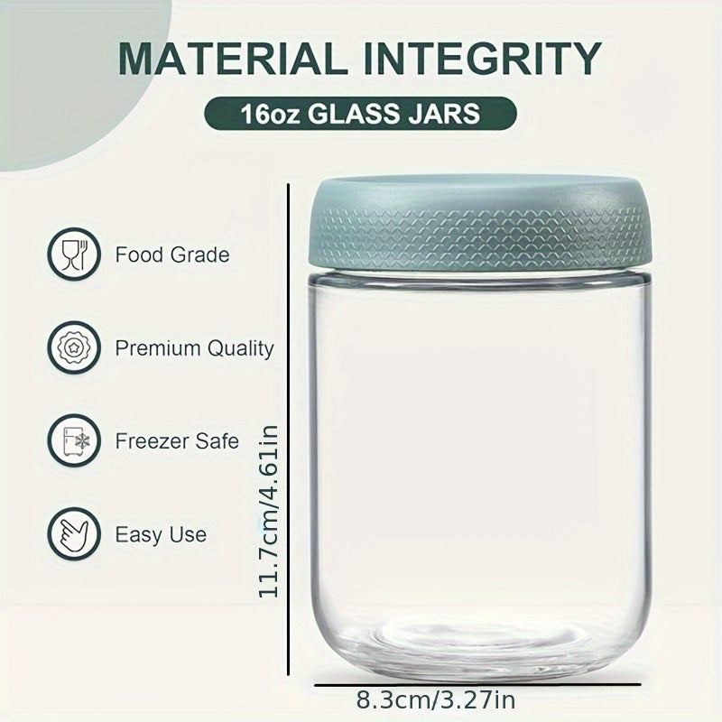 6-pack 16oz Overnight Oats Containers with Lids, Glass Jars with Airtight Lids, Wide Mouth Mason Salad Jars, Glass Food Storage Containers for Snacks Yogurt Spice Sugar