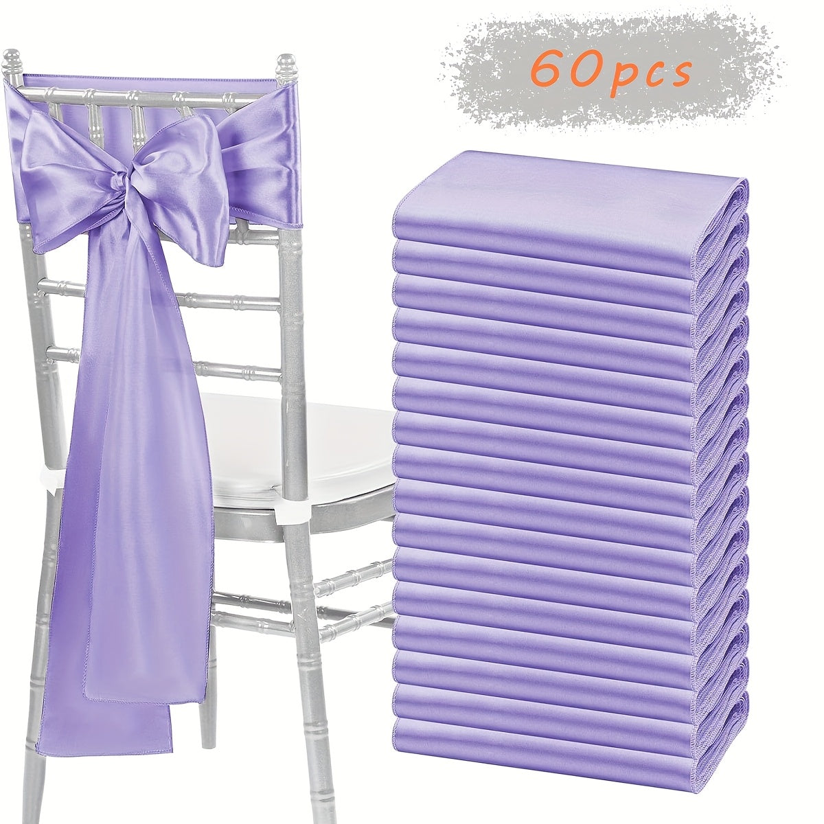 60pcs Satin Chair Sashes - 7x108 Inch Decorative Bows for Wedding, Christmas, Thanksgiving Banquet Party, Graduation & Outdoor Events (Multiple Colors)