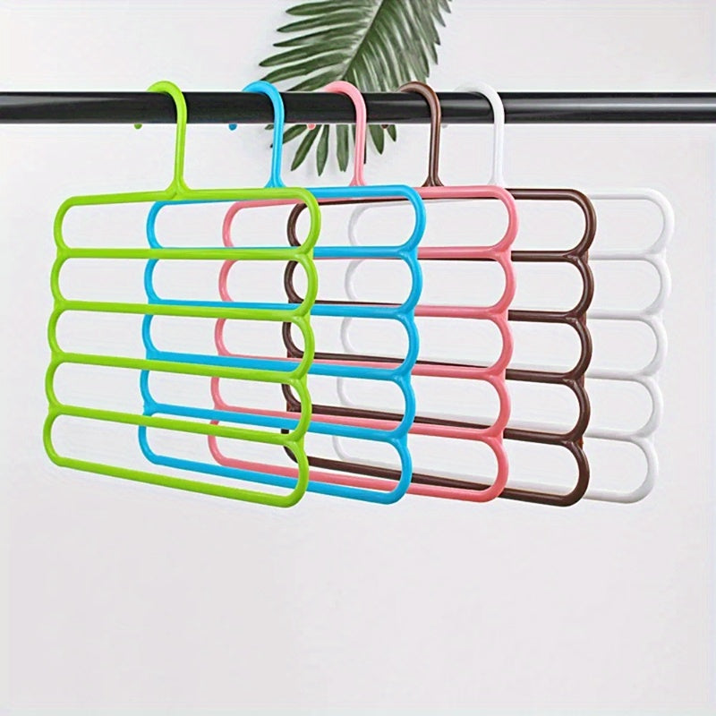 5-Piece Set Non-Slip 5-Layer Closet Pants Storage Rack - Space Saving Hanger for Clothes, Pants, Scarf, Tie - Sturdy and Durable Closet Organizer for Laundry Rooms