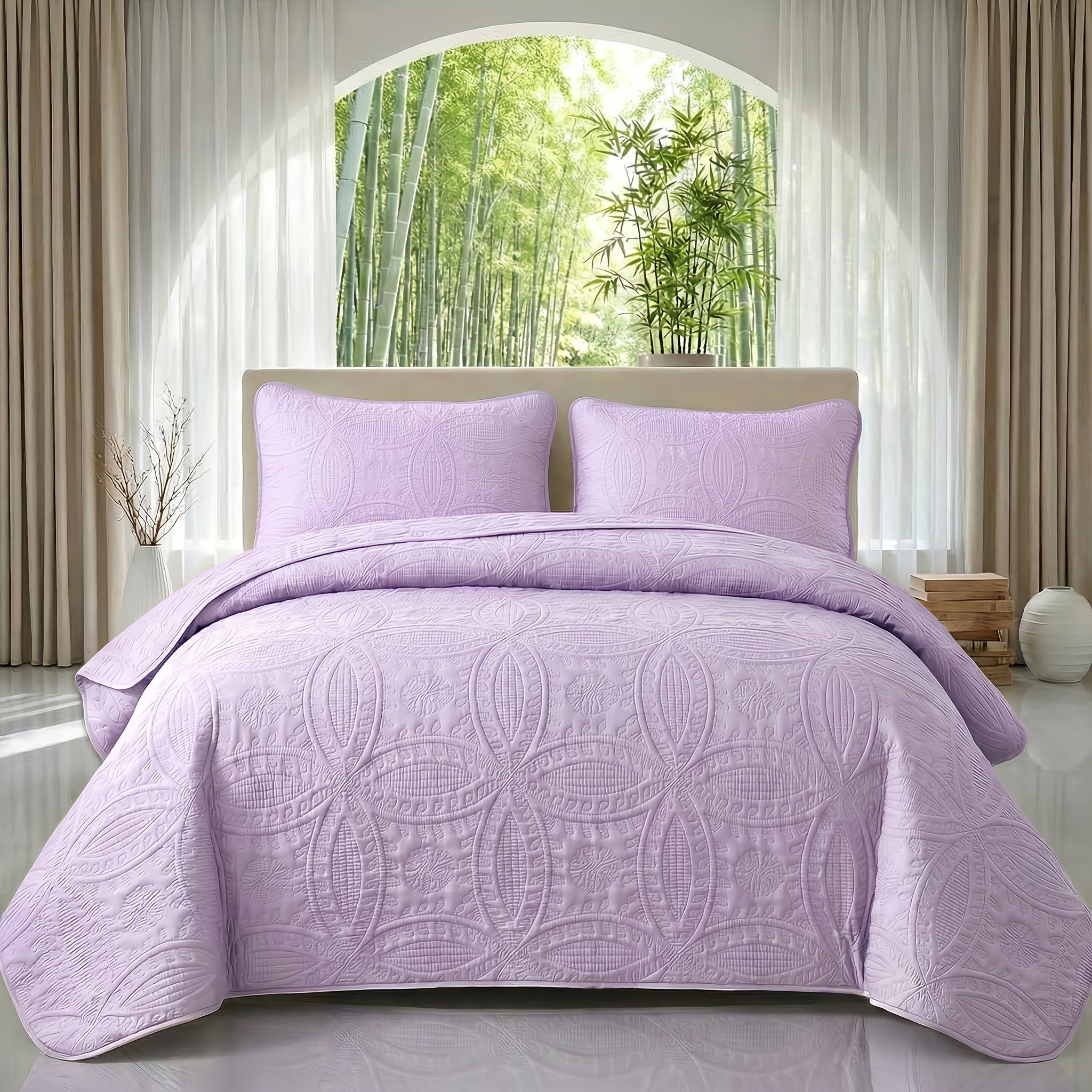 2/3pcs Ultrasonic Quilted Bed Cover, Coin & Floral Pattern Retro Bedspread, Soft Breathable Non-Slip Mattress Cover, Machine Washable Bedding For Bedroom Dorm Guest Room, 10 Colors Available