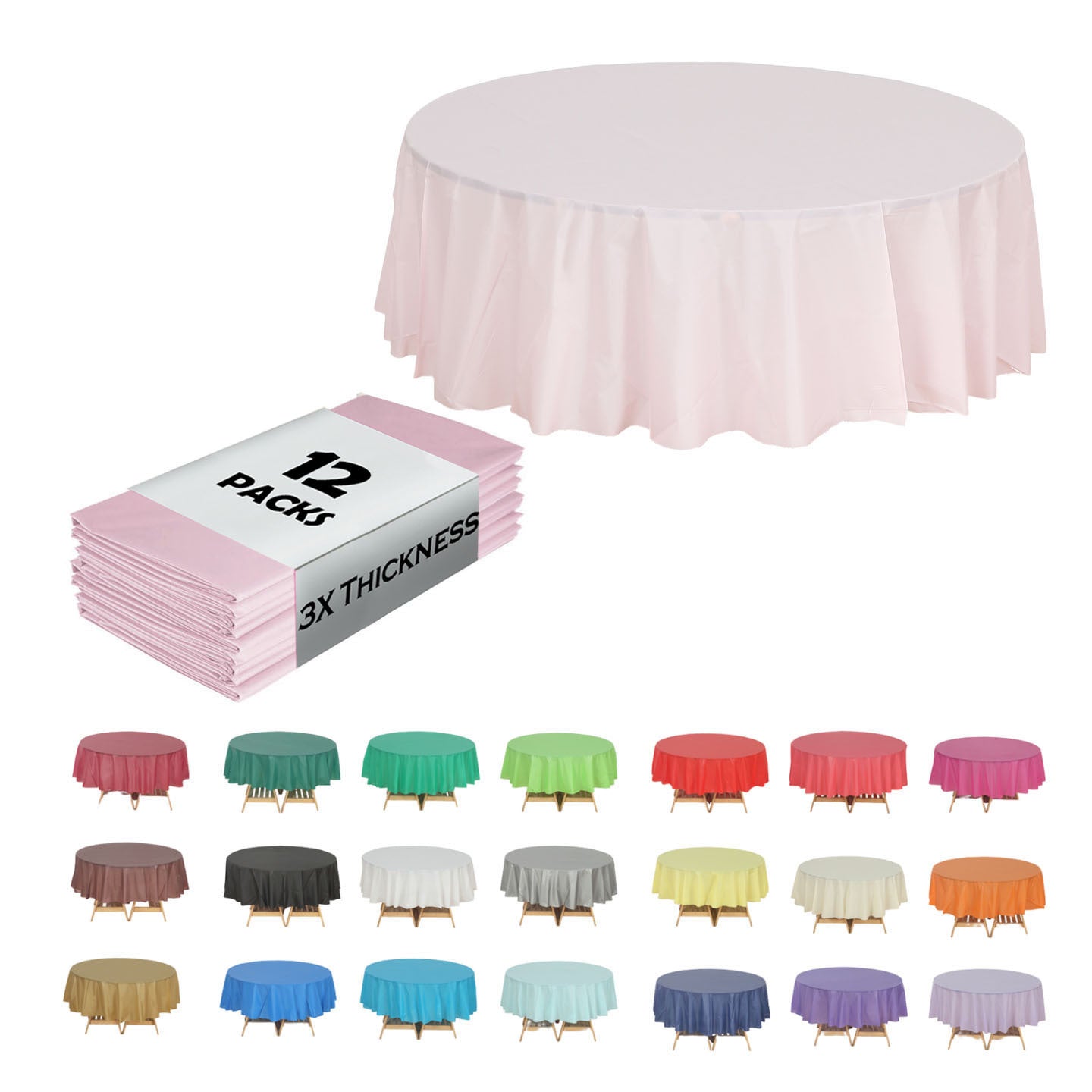 Heavy Duty Premium 12pcs Plastic Tablecloth, Disposable Tablecloth, Plastic Table Cover for Kitchen, Dinning Uses.