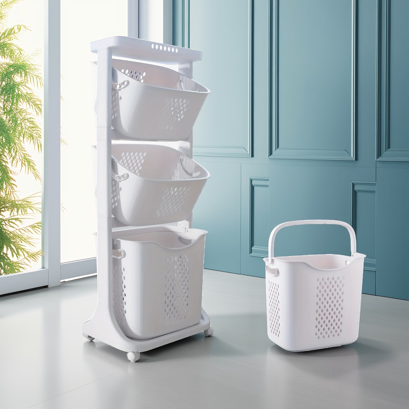 Laundry Hamper, Modern Upgrade 3/4 Tier Laundry Basket with Wheels, Large Capacity Laundry Basket, Movable By Layer Classification, Home Storage, Suitable for Laundry Room, Bathroom Decor And Accessories, Laundry Organizers And Storage
