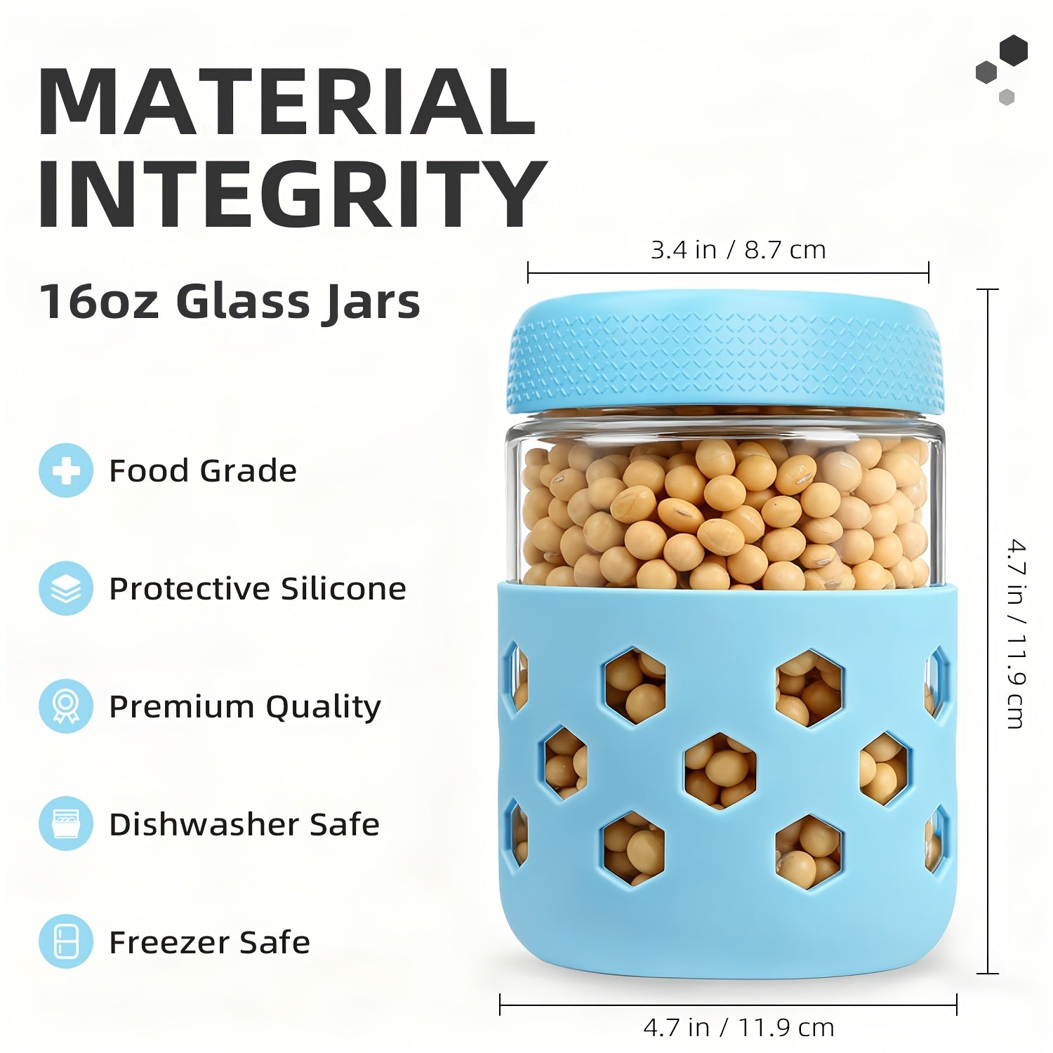 6-Pack Glass Airtight Jars with Silicone Sleeves, Moisture-Proof Food Storage Containers for Tea, Grains, Nuts, Snacks, and Yogurt