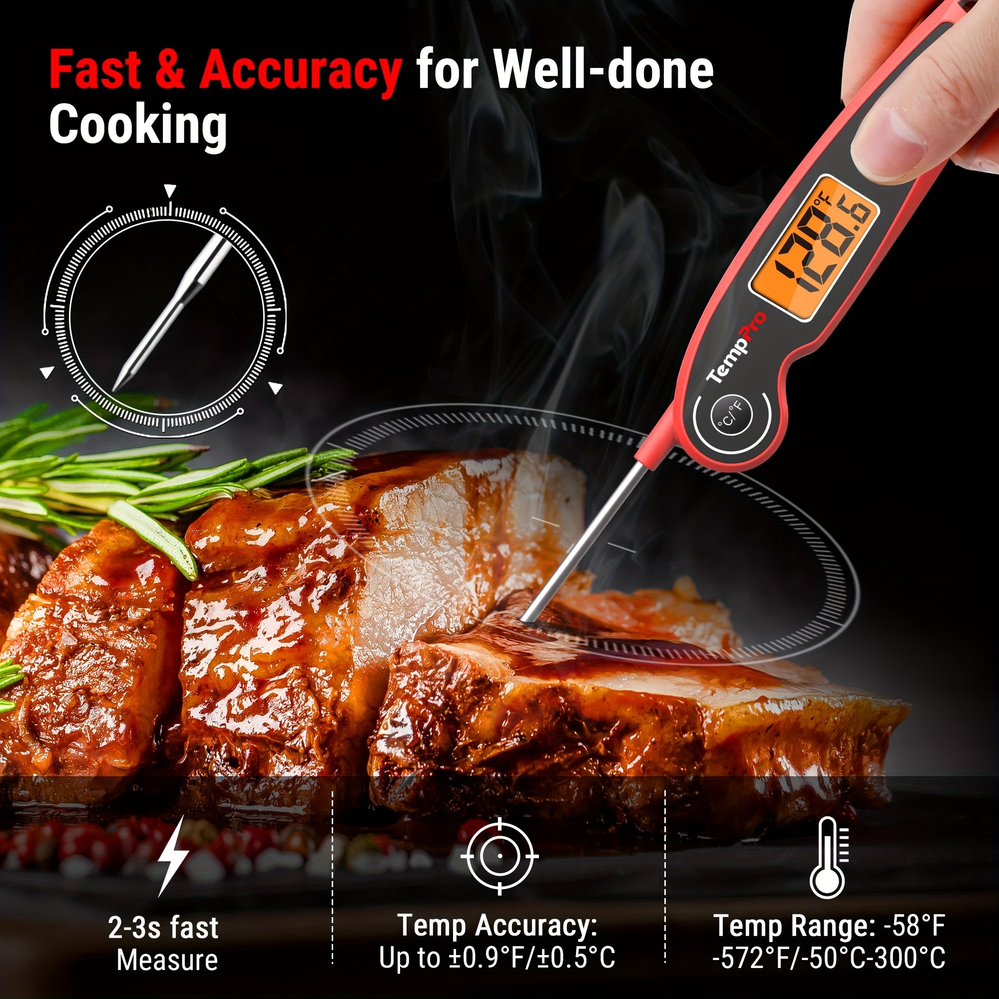 F05 Digital Meat Thermometer for Cooking with Motion Sensing, Food Thermometer for Kitchen BBQ Oil Grill Smoker Candy Thermometer