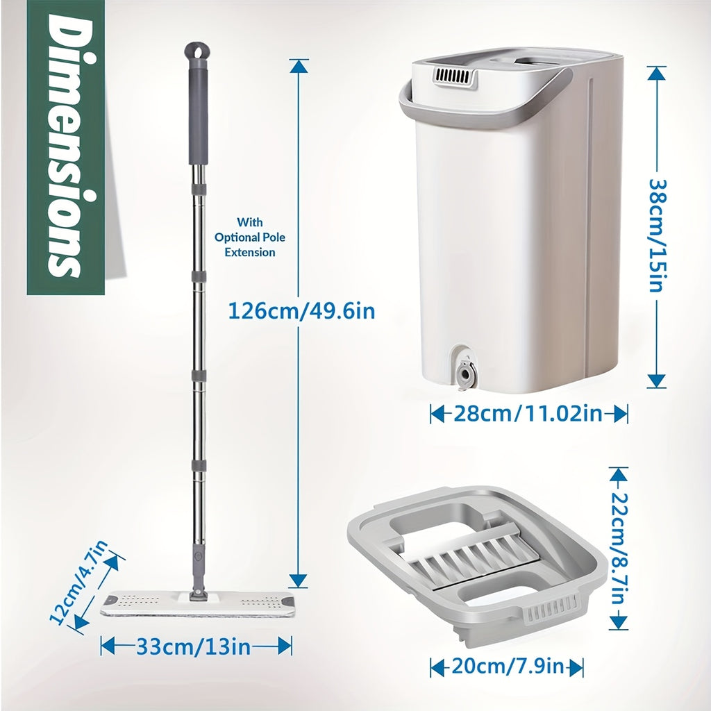 Hands-free Flat Mop And Bucket Set With 5 Mops - Suitable For Bedrooms, Kitchens, Living Rooms, Bathrooms - Made Of Durable Plastic - Efficient Cleaning Solution With Bathroom Storage Function