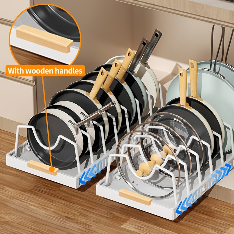 1/2pcs Pull-Out Pot And Pan Storage Box for Cabinets, Kitchen Sliding Lid Rack And Pan Holder, Cabinet Sliding Storage Box for Storing Lids, Baking Tools, And Plates, 8/16 Adjustable Dividers, Kitchen Decor And Accessories.