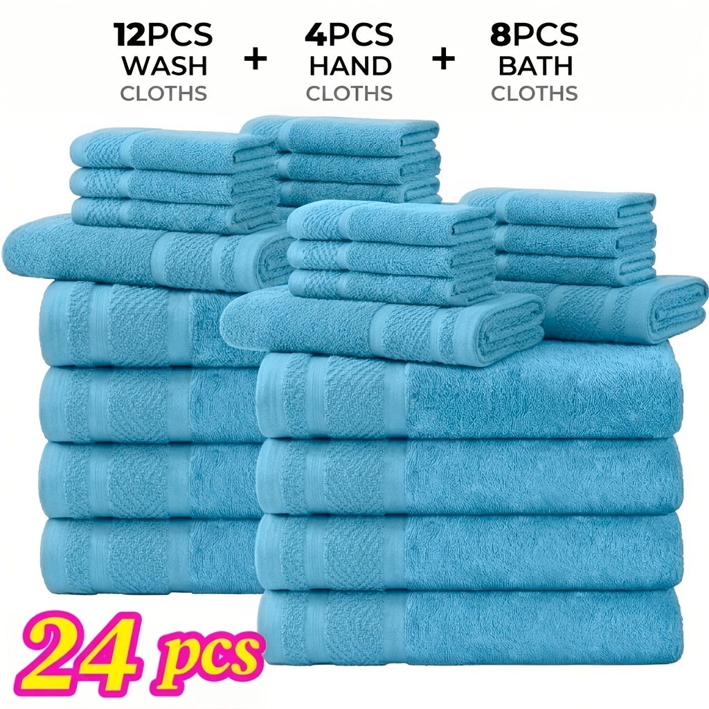 12/24pcs Bath Cloths Set, Hotel Quality Thick Bath Cloths | Highly Absorbent & Quick-Dry | 4 Bath Cloths & 6 Hand & 2 Washcloths, Cotton For Hotel Spa Gym & Home Bathroom Essentials, Wash Cloths