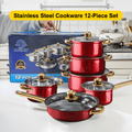 12pcs Red Pot Set, Thin-Gauge Stainless Steel, Non-Stick Pan, Kitchen Cookware Set, Non-Stick Cooking Set, A Variety of Pots to Meet All Kitchen Needs, The Most Beautiful And Practical Gift for Mothers