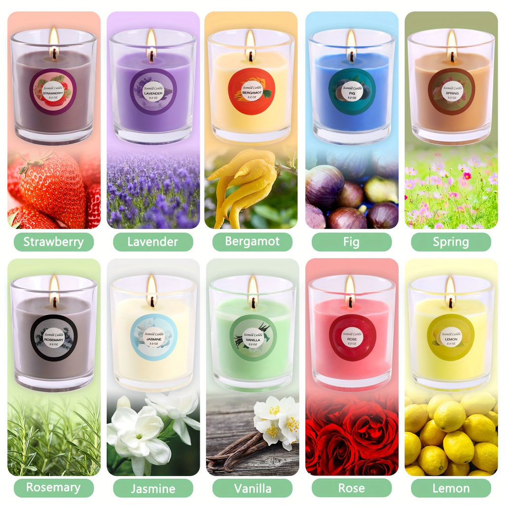 20 Pack Strong Scented Soy Wax Candles in Glass Jars - 10 Aromas (Lavender, Vanilla, Jasmine) with Decorative Dried Flower Labels, Individually Wrapped Gift Set for, Birthdays, Christmas, Valentine’s Day, Weddings & Decor (Rain