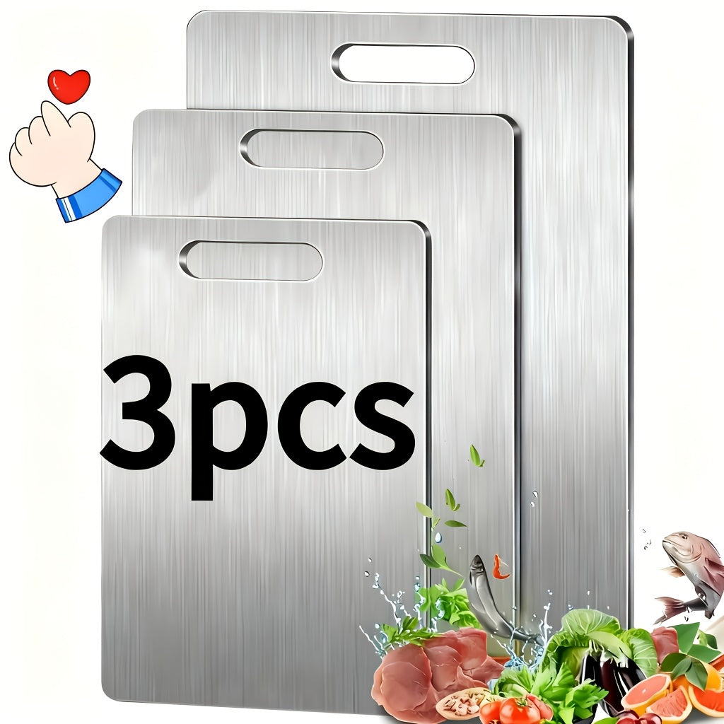 3pcs Set of High-Quality Stainless Steel Cutting Boards - Durable, Easy to Clean, Kitchen Ready, Space Saving, Rust Resistant And BPA Free, Ensuring Food Safety