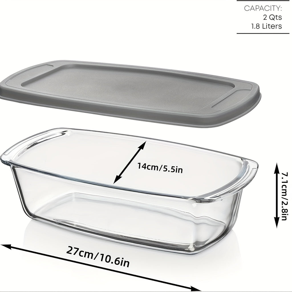 Single/Double Pack Bread Baking Pan, Large Capacity Glass Baking Dish with Lid, 60.87oz/1.9Qt Kitchen Baking Supplies, with Handle for Easy Carrying, Stackable, Microwave & Oven Safe, for Baking Bread, Cakes, Sealable Storage Container, Loaf Pan