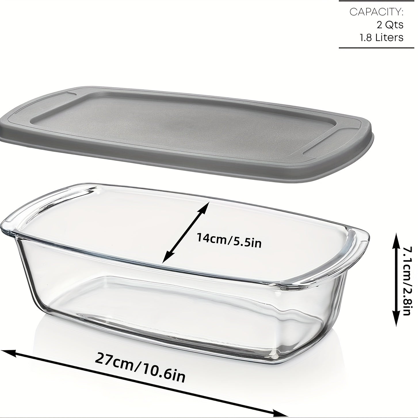 Single/Double Pack Bread Baking Pan, Large Capacity Glass Baking Dish with Lid, 60.87oz/1.9Qt Kitchen Baking Supplies, with Handle for Easy Carrying, Stackable, Microwave & Oven Safe, for Baking Bread, Cakes, Sealable Storage Container, Loaf Pan