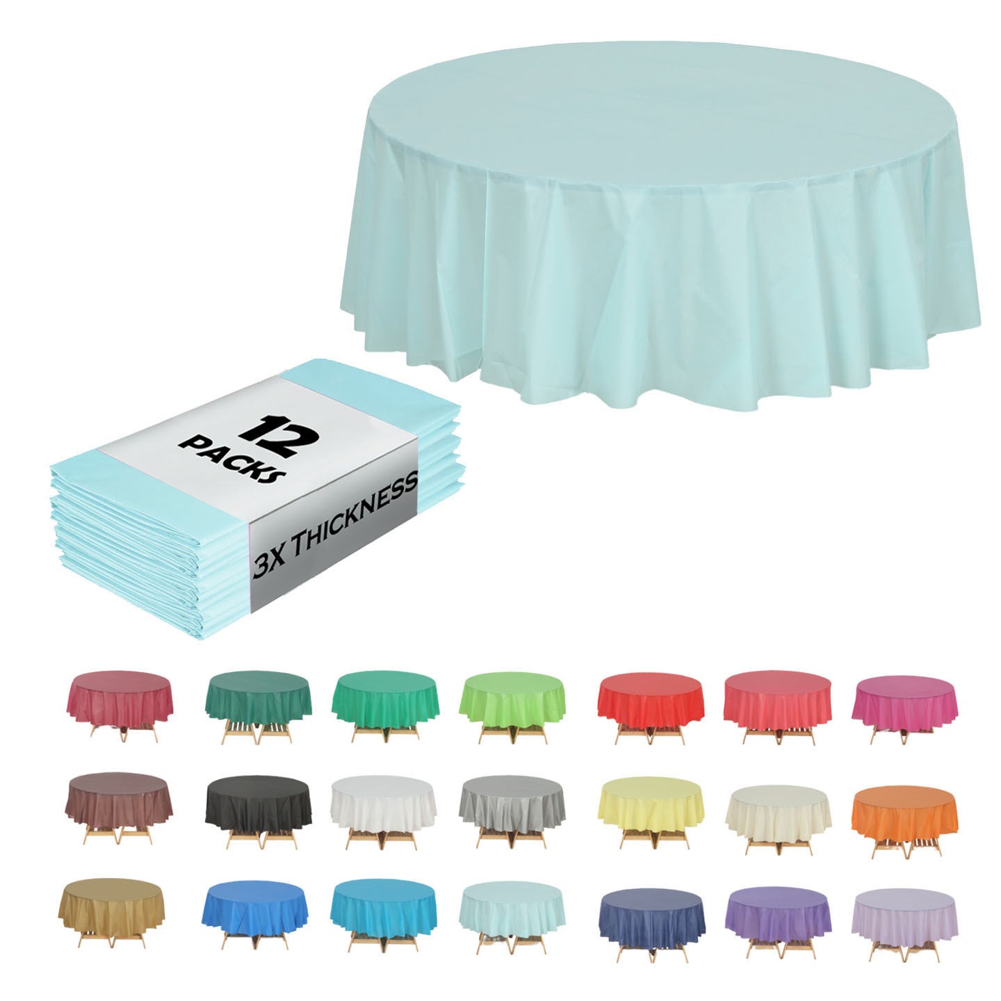 Heavy Duty Premium 12pcs Plastic Tablecloth, Disposable Tablecloth, Plastic Table Cover for Kitchen, Dinning Uses.