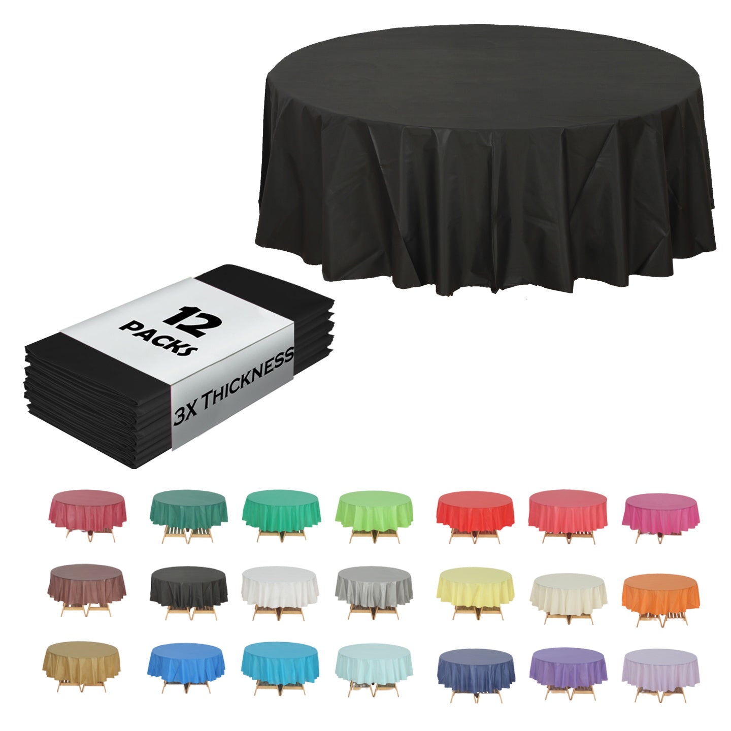 Heavy Duty Premium 12pcs Plastic Tablecloth, Disposable Tablecloth, Plastic Table Cover for Kitchen, Dinning Uses.