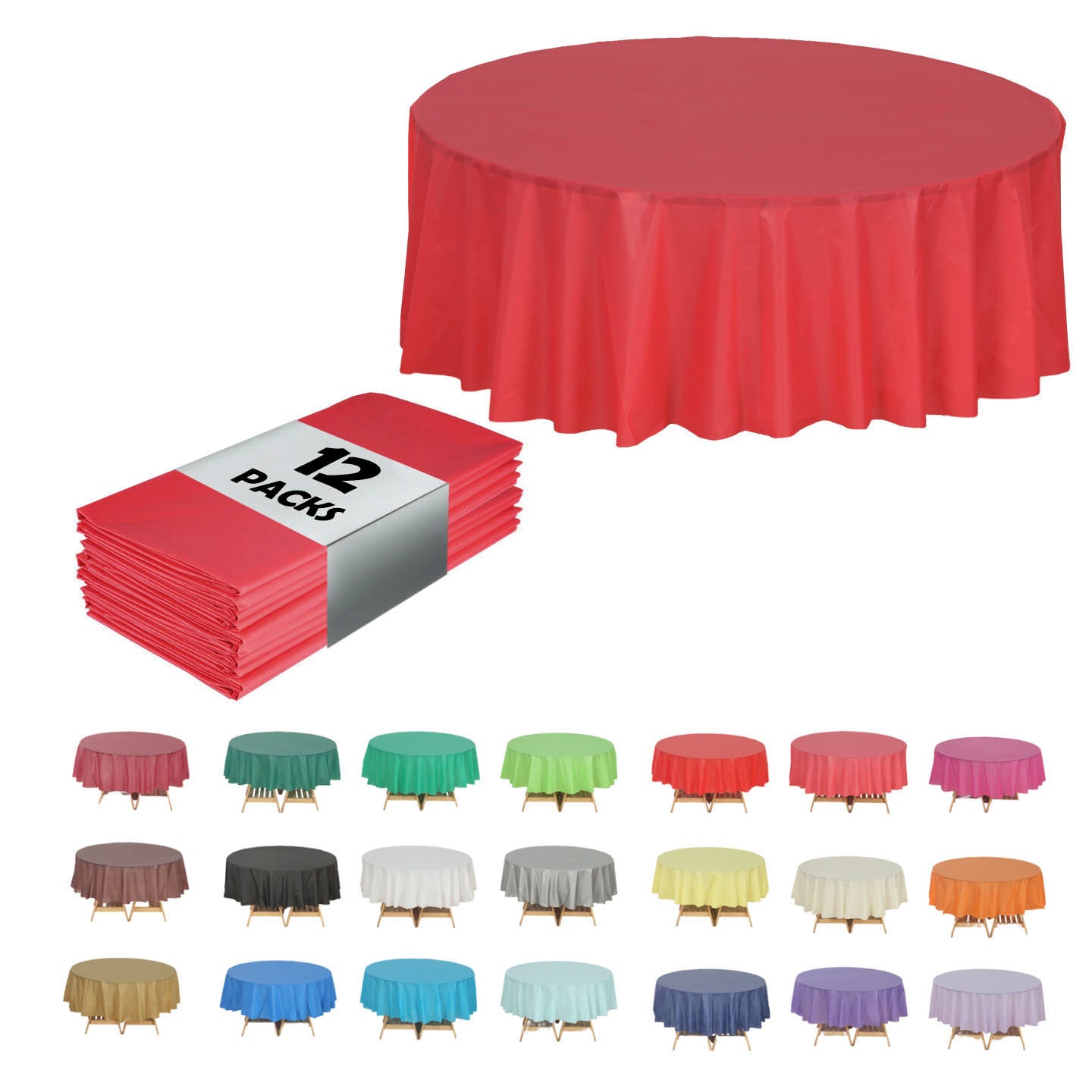 Heavy Duty Premium 12pcs Plastic Tablecloth, Disposable Tablecloth, Plastic Table Cover for Kitchen, Dinning Uses.