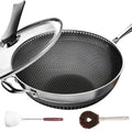 13.3Inch Stainless Steel Non-stick Wok With Lid And 2pcs Cookware Accessories, Honeycomb Design, Home Cooking Pan, Induction Cooker, Electric Ceramic Stove And Kitchenware