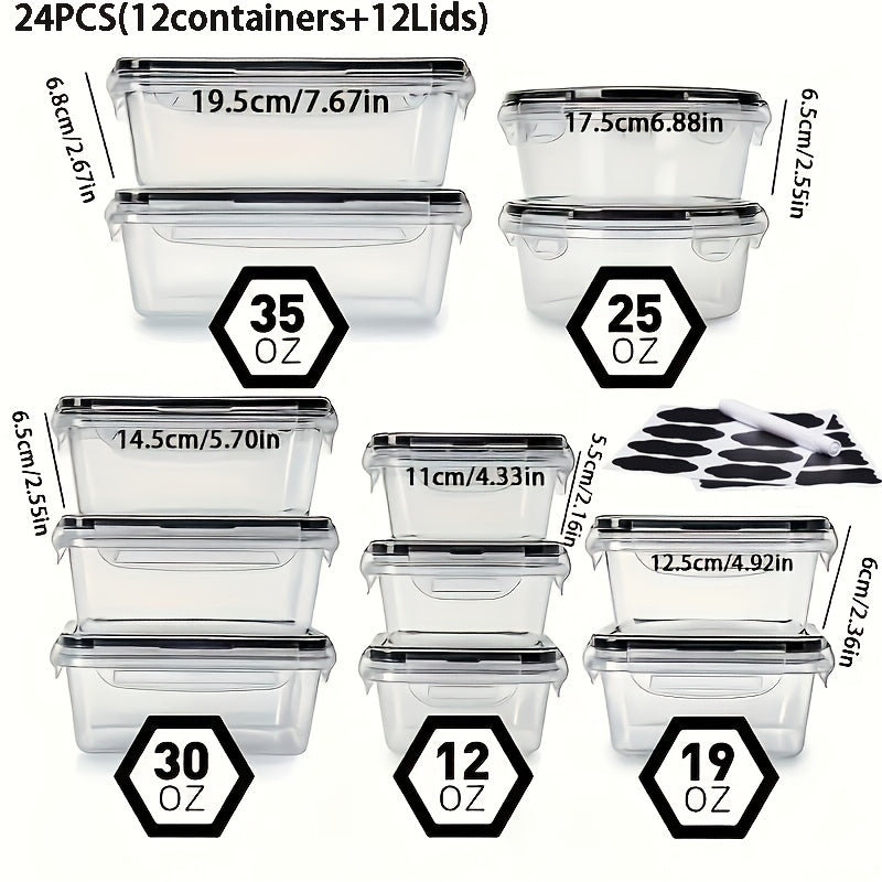 24/48pcs Food Storage Containers Set Kitchen Organizers Meal Prep Container Airtight, BPA-Free Reusable Snack Lunch Containers, Easy-Snap Lids, Plastic 12/24 Containers+12/24 Lids Pantry Kitchen Organization with Labels And Marker