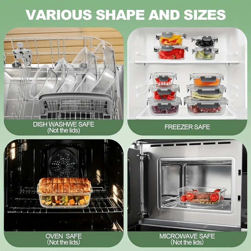 24pcs（12 containers+12 lids）Glass Food Containers with Lids, Meal Prep, Food Storage Kitchen Lunch Containers, Leak-proof, Sealed Glass Lunch Bento Boxes, Suitable for Microwave, Oven, Refrigerator, And Dishwasher, Grey
