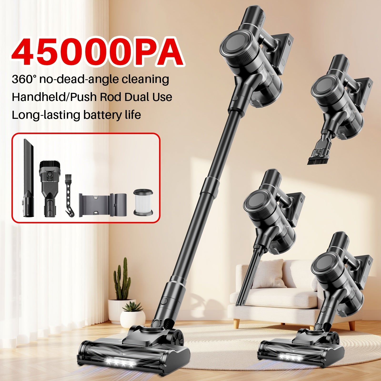 45-70Kpa Powerful Vacuum Cleaner Kits (Corded / Cordless) & Motor Only Option Available, Stick Vacuum with 45min Runtime, Anti-Tangle Vacuum Cleaners, 50.72oz Dust Cup, Rechargeable Corded and Wireless Vacuum for Hardwood Floor Carpet Pet Hair