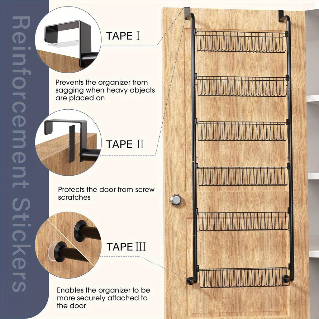 8-Tier & 6-Tier Over The Door Pantry Organizer - Metal Hanging Spice Rack for Pantry Door, Kitchen, Laundry & Bathroom Organization Versatile Back of Door Seasoning Rack in Black & White