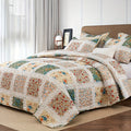 2/3pcs Quilt Set Queen King Twin Full Size Women Mother Valentine Day Gift, Lightweight Floral Patchwork Comforter Bedding Set, Quilted Bedspreads Bed Cover Boho Green Blue Pink Plaid, Soft Cozy Blanket Coverlet With Pillow Shams Spring Summer Autum