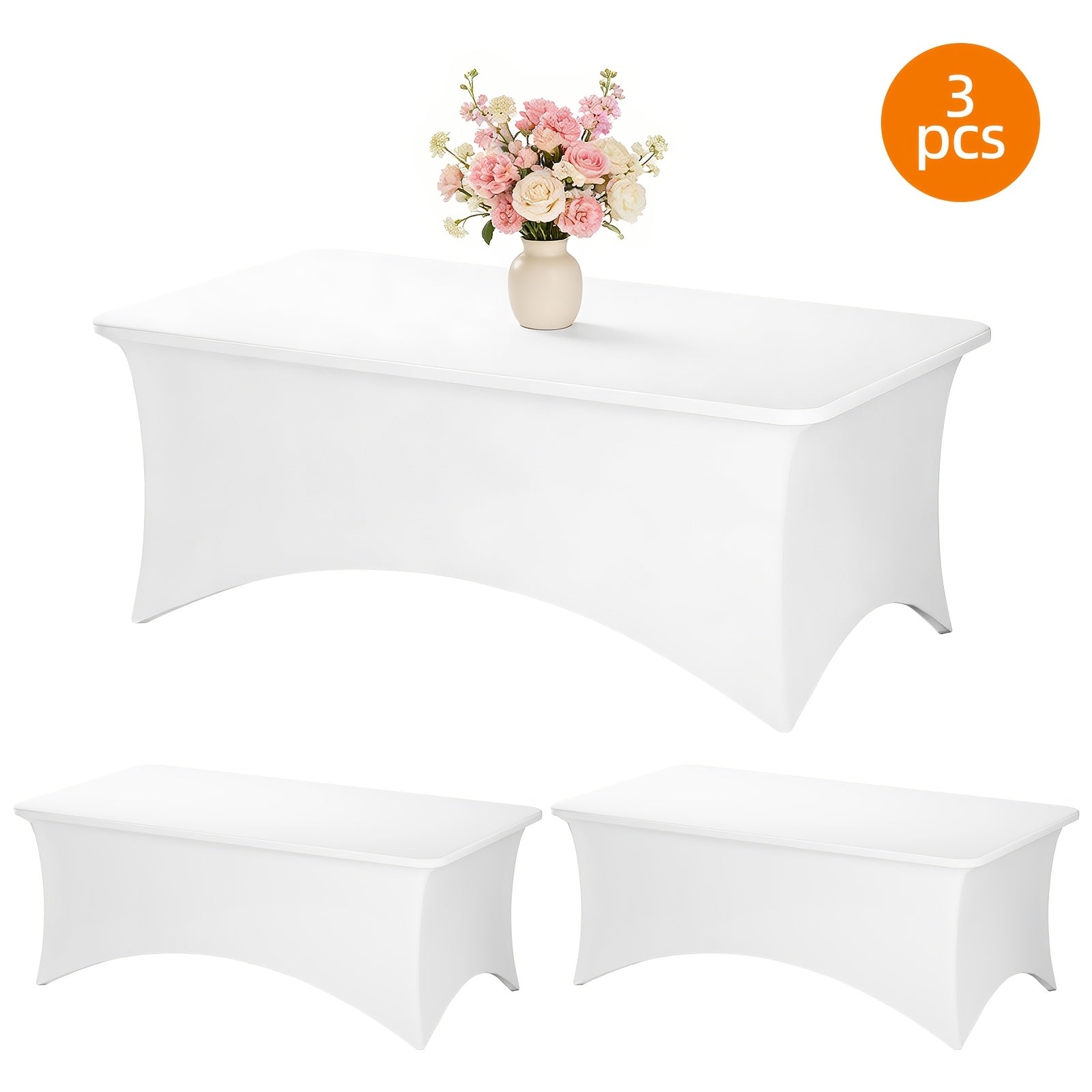 TOMNK 2pcs/3pcs Stretch Spandex Tablecloth, Rectangular, 4ft/6ft/8ft, Black/White, Wrinkle-Resistant Material, Suitable for Wedding Banquets, Trade Shows, Bridal Showers, Graduation Parties, Mother's Day Decorations, and Other Occasions