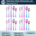 60/20pcs Stainless Steel Rainbow Cutlery Set - Sturdy Commercial Cutlery for Dining Establishments, Weddings & Home Use | Safe for Dishwashers, Rust-Resistant