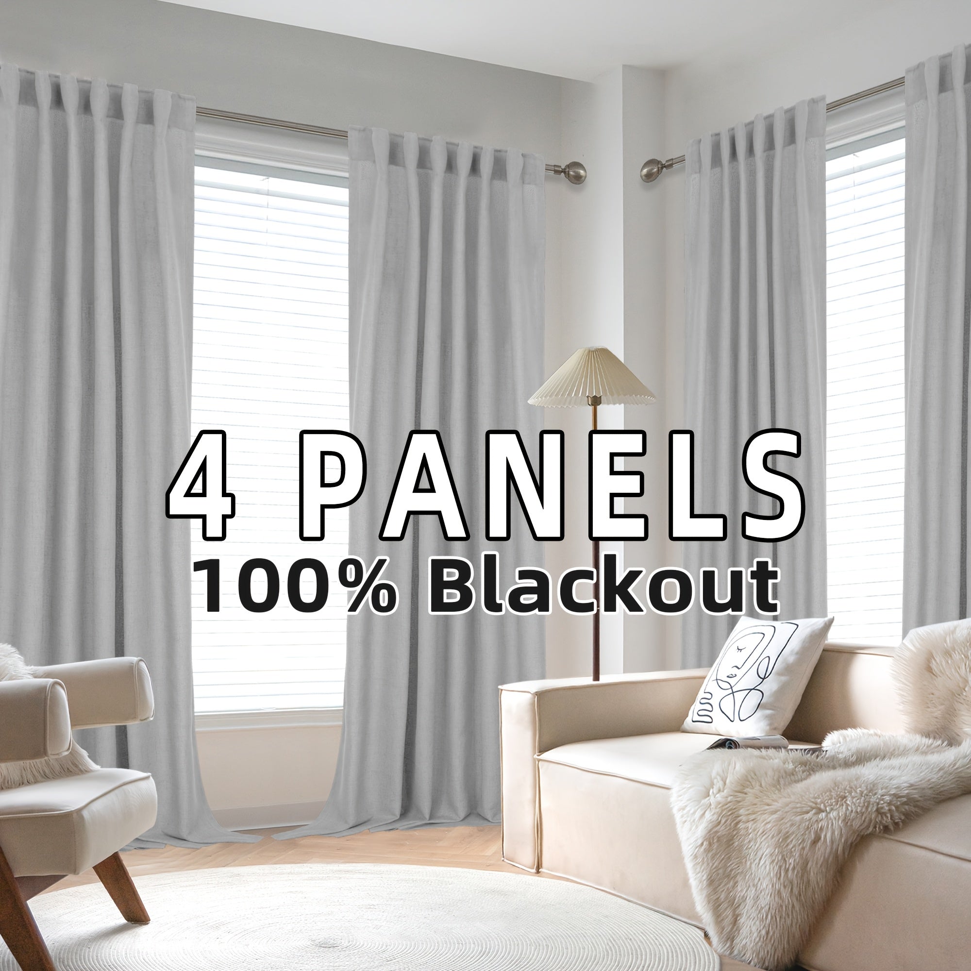 4 Panels 100% Blackout Linen Curtains for Bedroom Farmhouse Thermal Insulated Rod Pocket Back Tab Full Light Blocking for Living Room