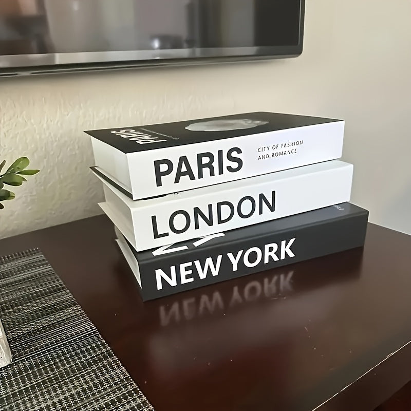 Decorative Faux Books Set of 3 Modern Fake Books for Home Decor Living Room Bedroom Coffee Table Shelf Parisian New York City Theme Minimalist Bookends