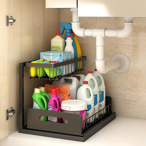 1/2pcs Kitchen Storage Rack, Lower Sink Sorting, Sliding Pull-Out Cabinet Sorting Rack, Metal Sliding Drawer, for Kitchen Bathroom Refrigerator Cabinet Organization Rack, Easy And Practical Kitchen Storage, Send Mother Good Things on Christmas