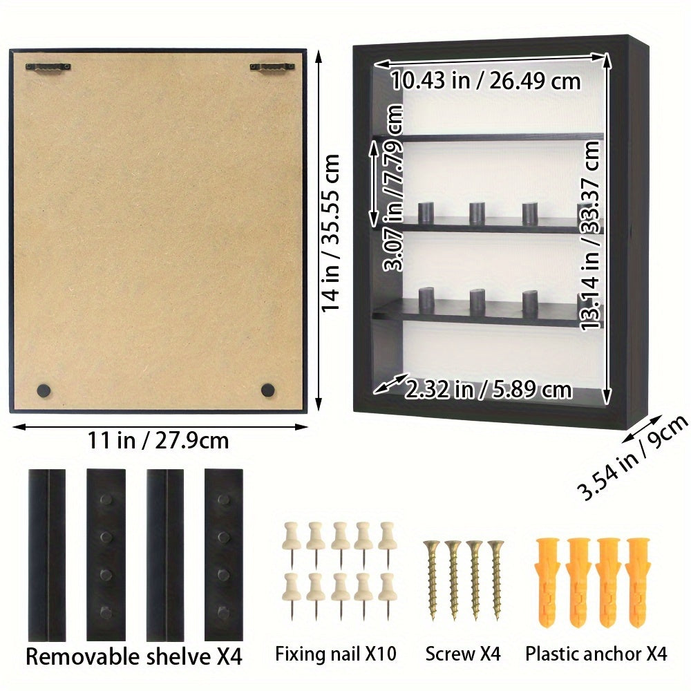 Large 11x14 Country Memory Display Box for Flowers, Pictures, Championship Rings, Medals, Coins, and Pin Collections - Includes 4 Removable Shelving Shadow Box Frames with Linen Back