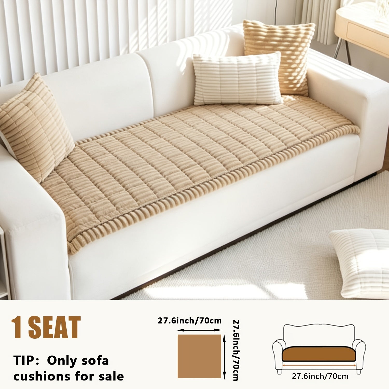 1pc Plush And Comfortable Shu Velveteen New Sofa Cushion, Washable, Easy to Install And Disassemble, Suitable for Home Protection Decorations Of Various Sofas | Wavy Edge Design | Soft And Sticky Velvet Texture
