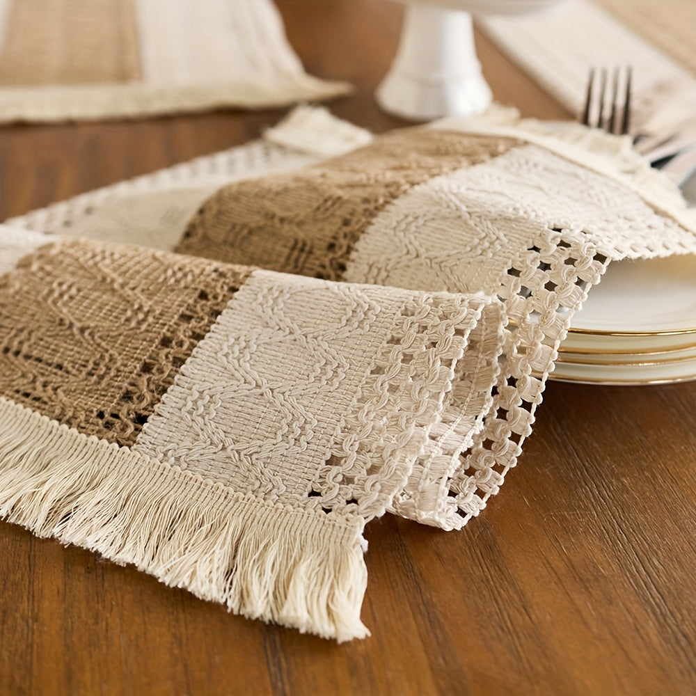4pcs Bohemian Style Placemats with Tassels - Light Luxury Table Runner, Nordic Style Table Decoration Mat, Coffee Table Mat, Home Bowl and Plate Mat for Home Decoration, Party Dinner Festiva